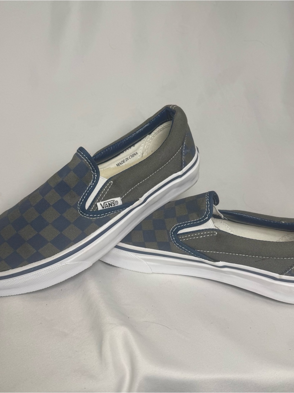 Vans Slip-On Checkerboard Canvas Loafers in Blue and Gray